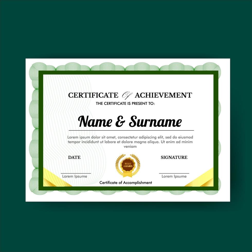 Vector Illustration Template Certificate design Green