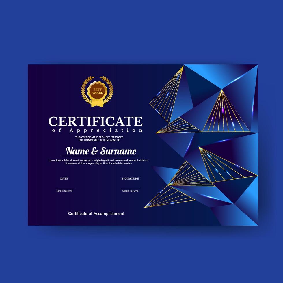 Blue Geometric abstract certificate award vector illustration template