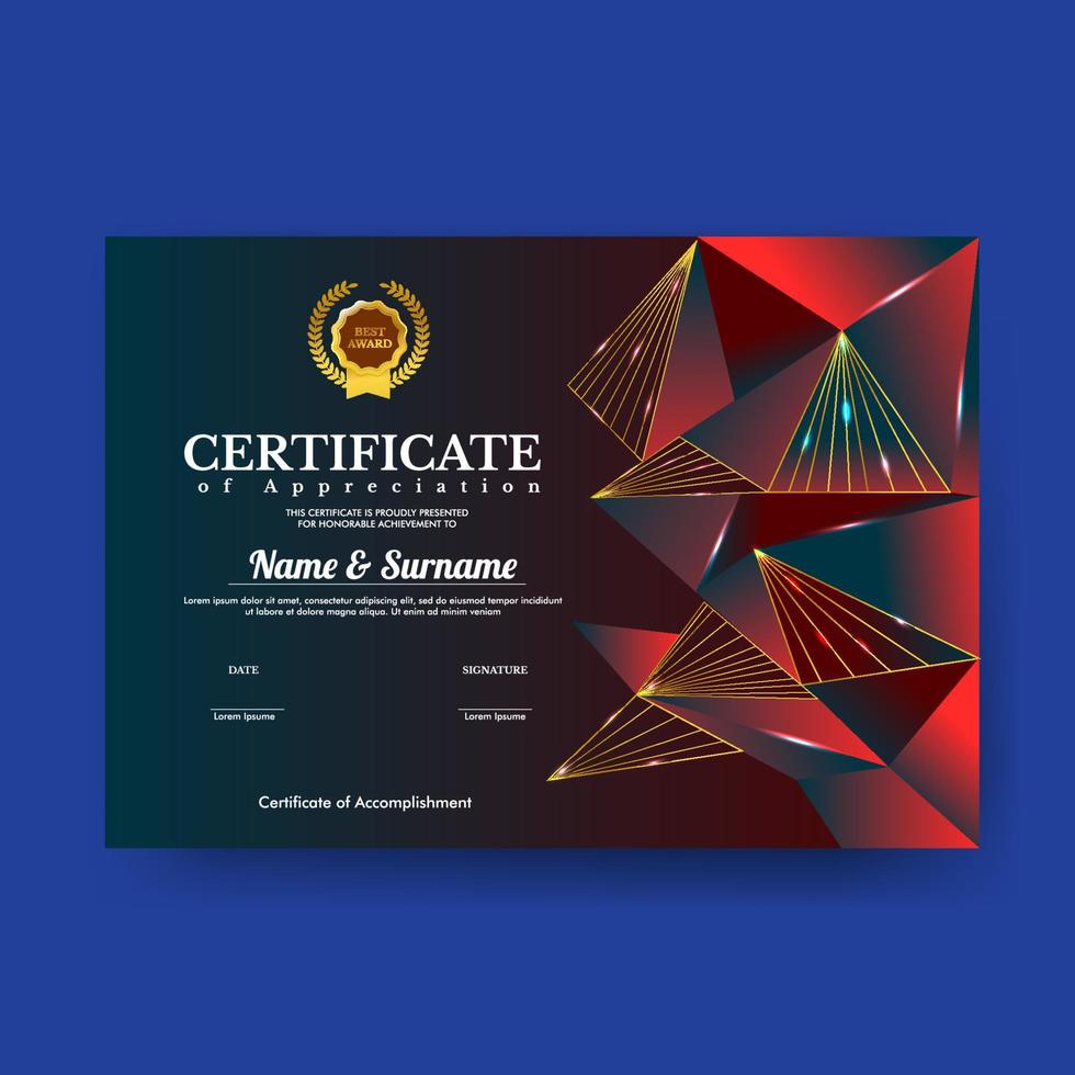 plantilla de certificado rojo elegante geométrico vector