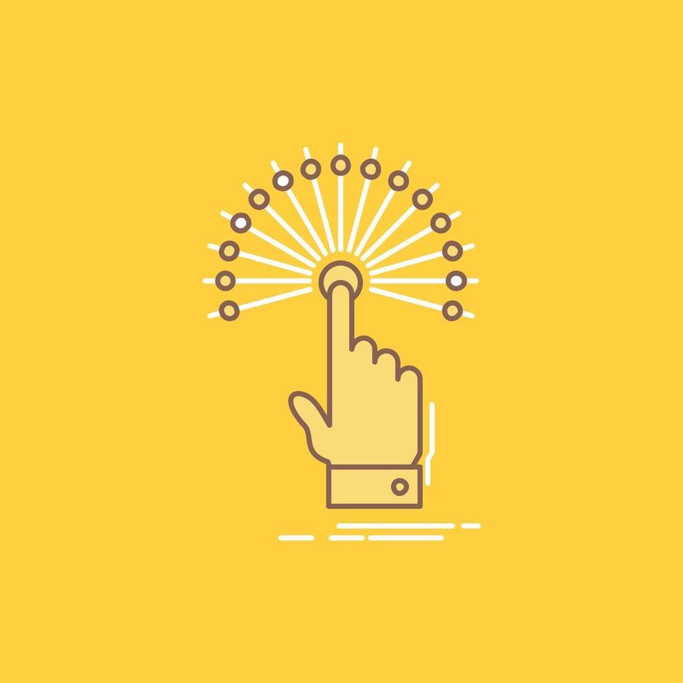 reach. Touch. destination. digital. analytic Flat Line Filled Icon. Beautiful Logo button over yellow background for UI and UX. website or mobile application vector
