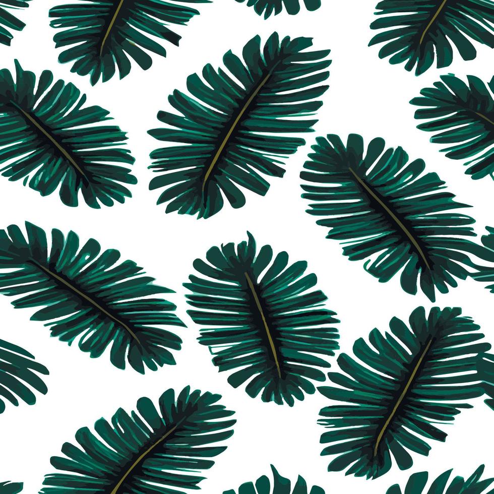 ilustración de vector de selva con patrón de hojas tropicales. impresión de verano de moda. exótico patrón sin costuras. hojas tropicales turquesas y verdes. fondo de pantalla de la jungla exótica.