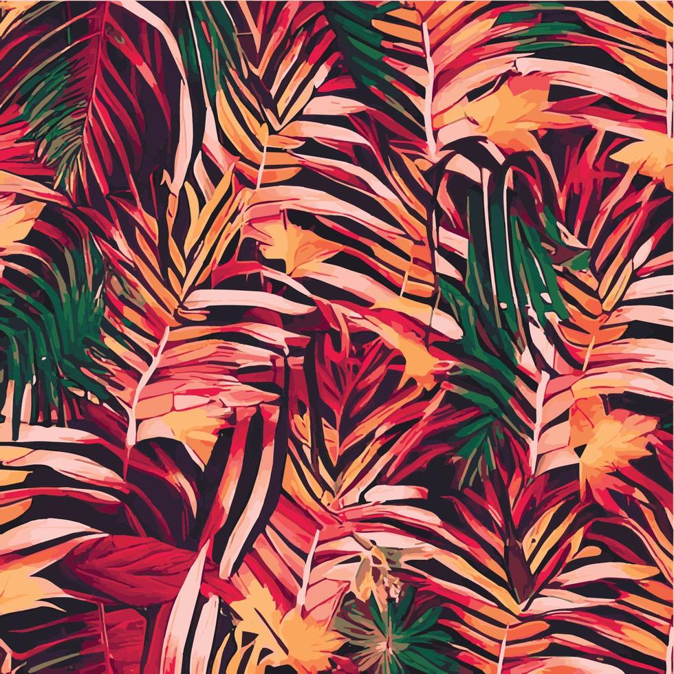 Jungle vector illustration with tropical leaves patern. Trendy summer print. Exotic seamless pattern. turquoise and green tropical leaves. Exotic jungle wallpaper.