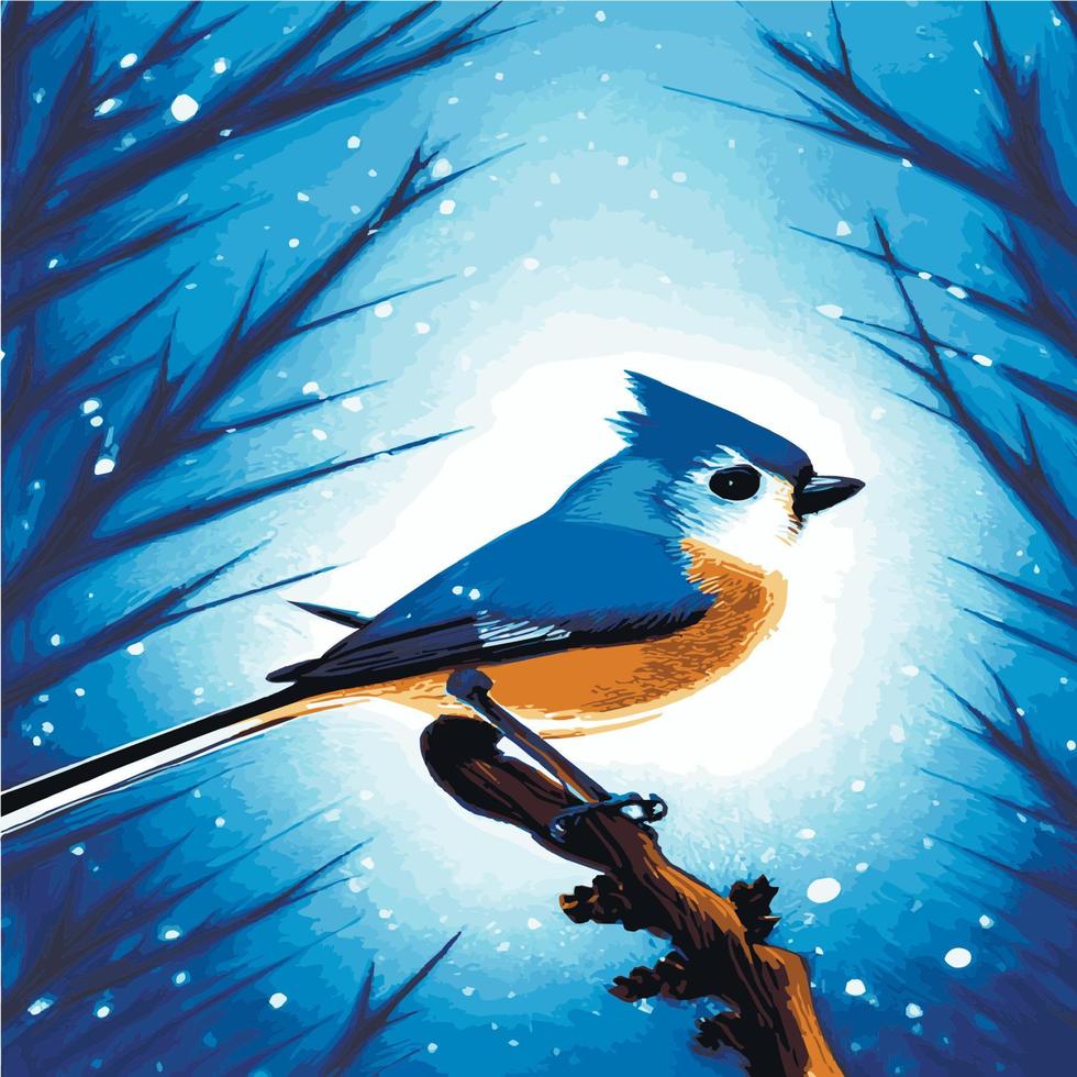 Vector realistic detailed vector illustration winter birds branches. Winter design elements Christmas, holidays. sitting branch. Winter background. Tree branch without leaves with flying birds.