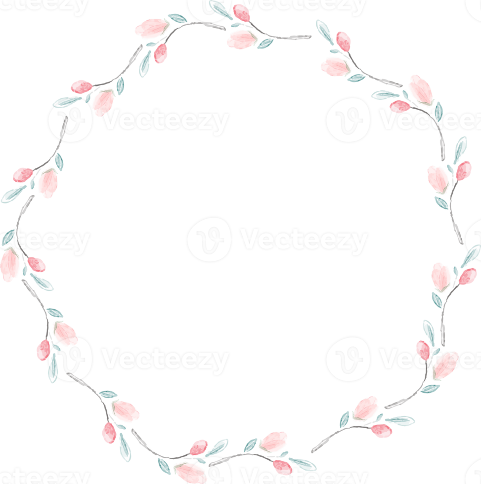 Cherry blossom circle wreath watercolor png