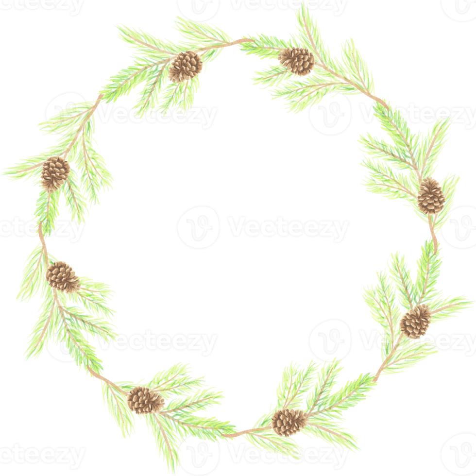 cadre de guirlande de feuilles de noël aquarelle minimale png