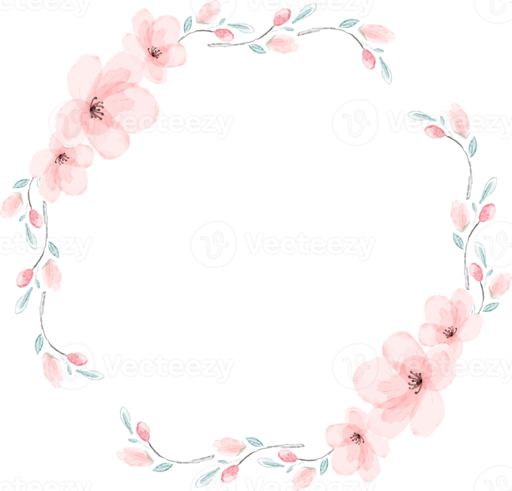 Cherry blossom circle wreath watercolor png