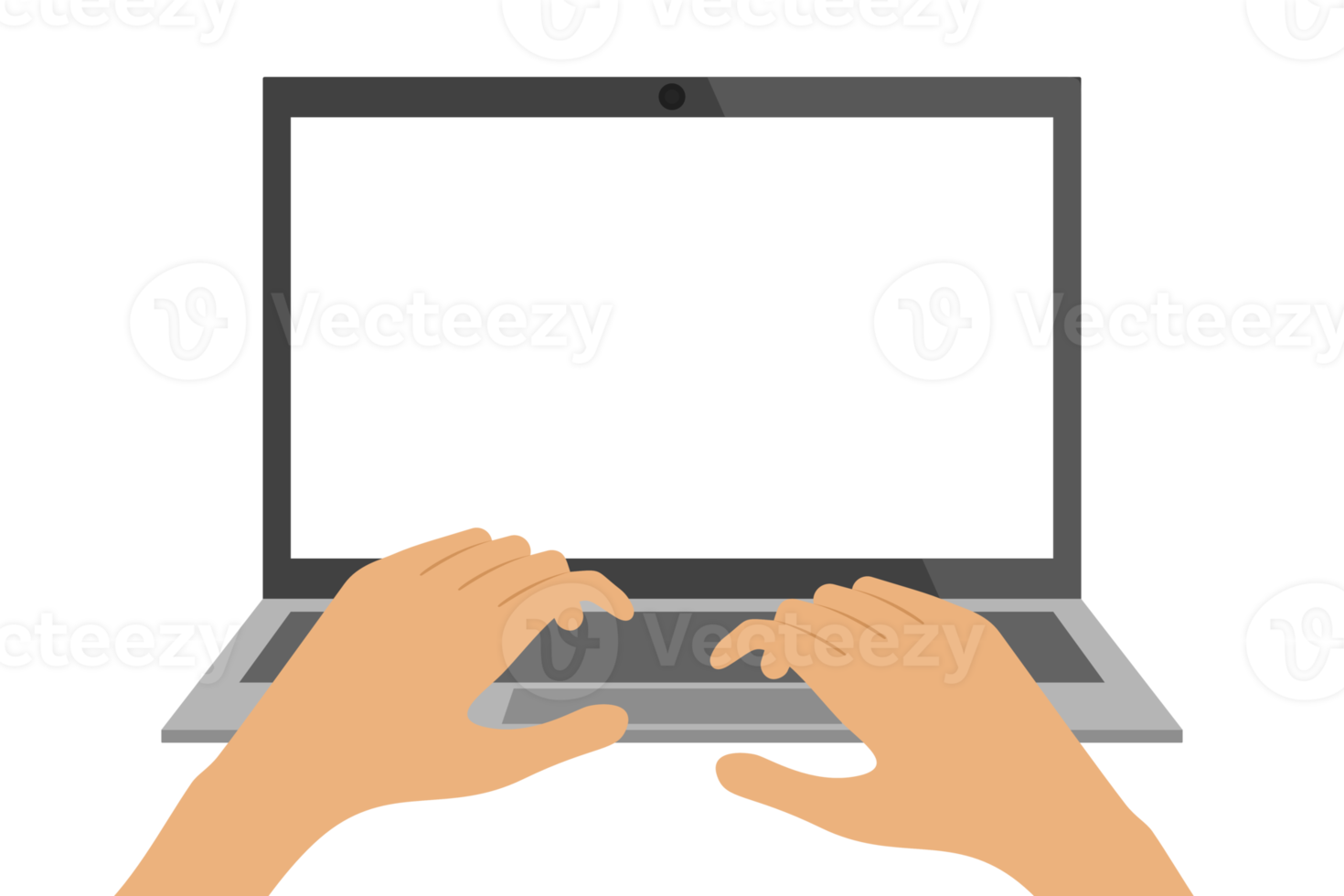 Laptop and hands on keyboard png