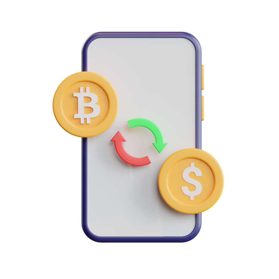 illustration 3d de l'application d'échange de crypto-monnaie png