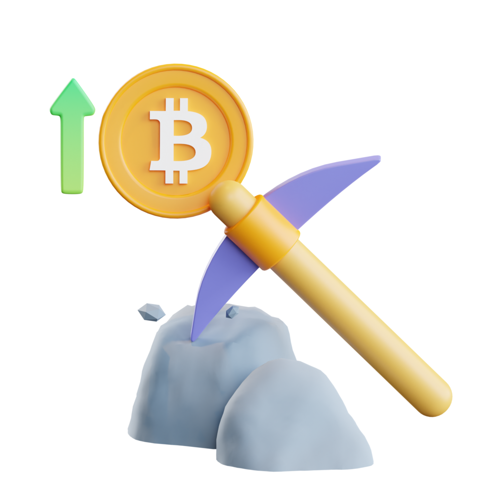 mineração de bitcoin com ilustração 3d de picareta png