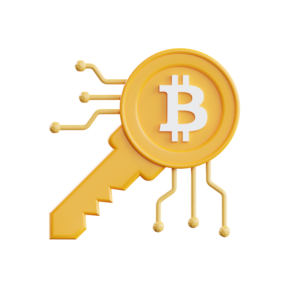ilustración 3d de clave bitcoin png