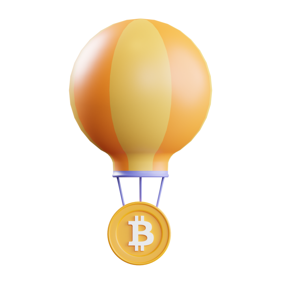 Bitcoin with hot air balloon 3d Illustration png