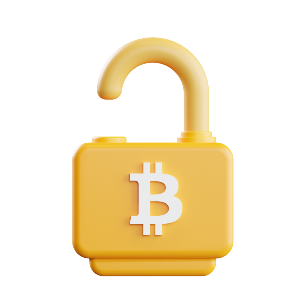 Unlock bitcoin 3d Illustration png