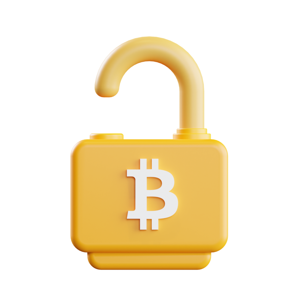 Unlock bitcoin 3d Illustration png