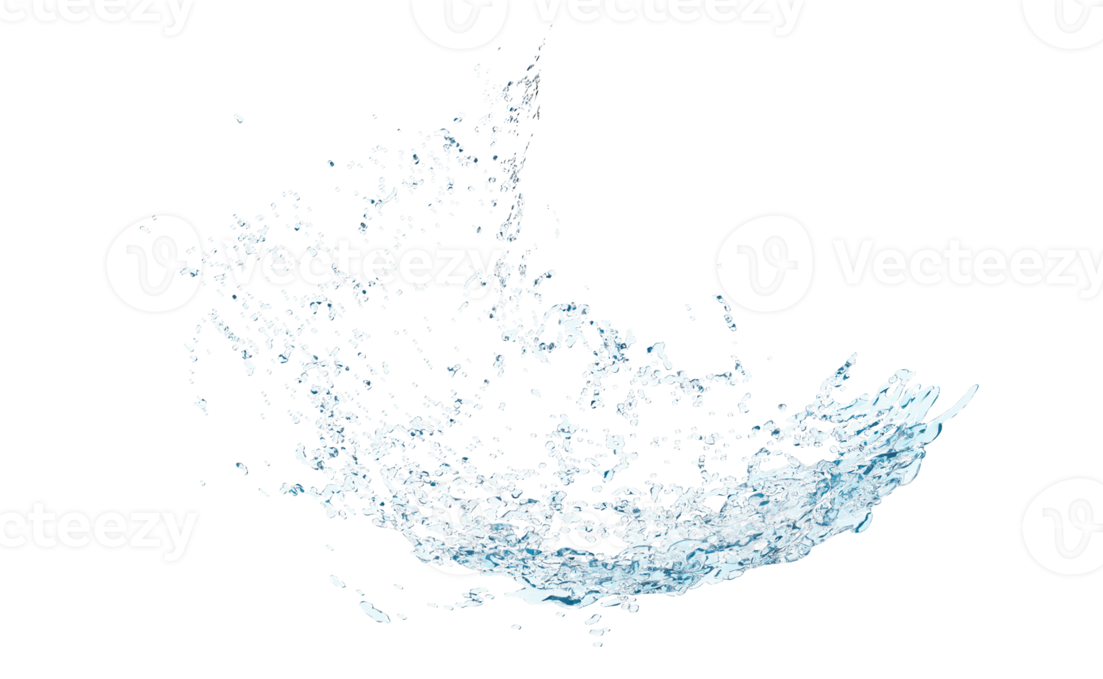 3D klares blaues Wasser herum verstreut, Wasserspritzer transparent isoliert. 3D-Darstellung png