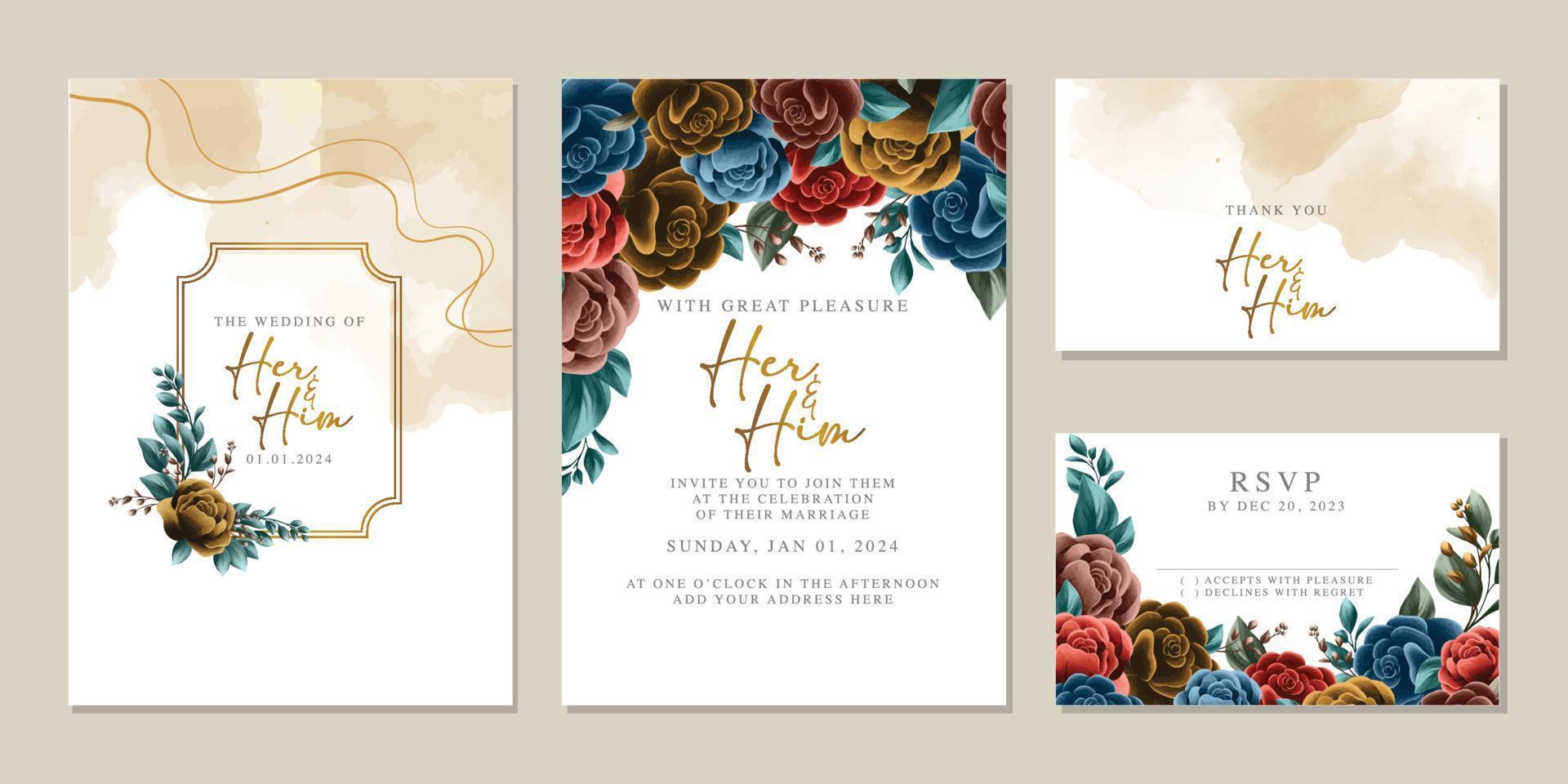 Luxury beautiful flowers wedding invitation card background template vector