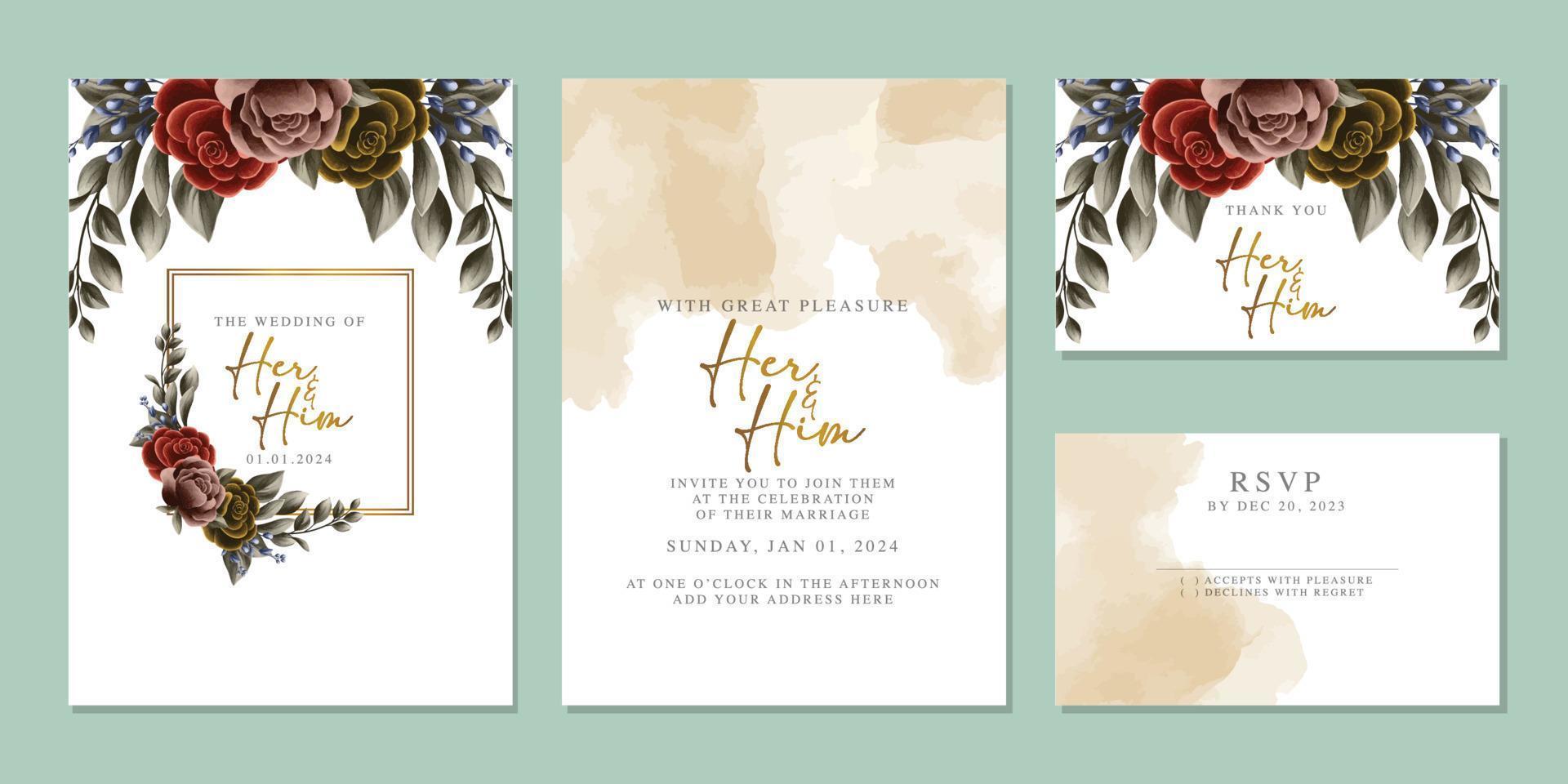 Luxury beautiful flowers wedding invitation card background template vector