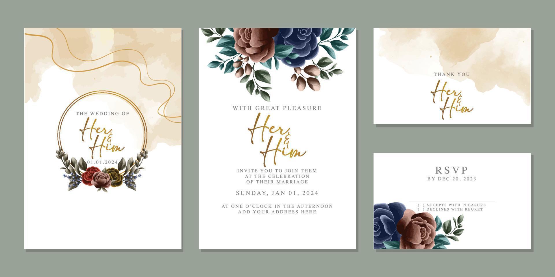 Luxury beautiful flowers wedding invitation card background template vector