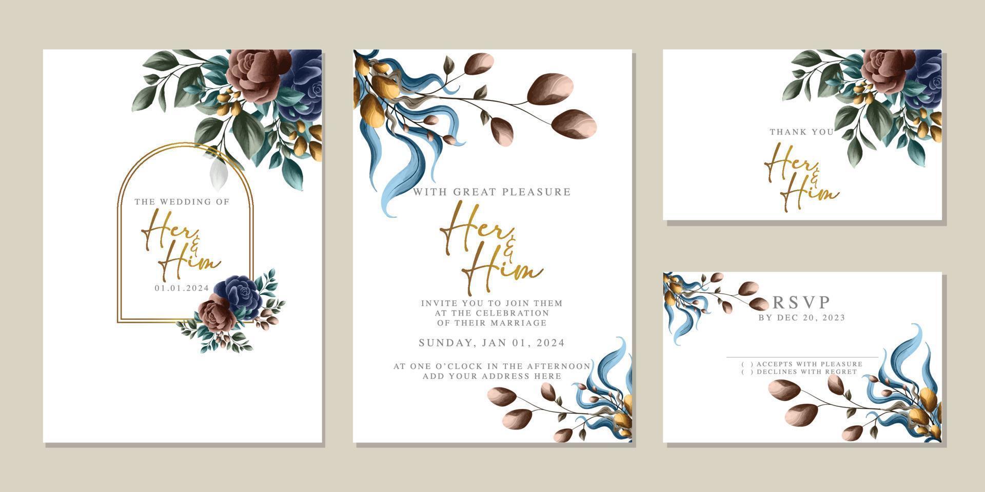 Luxury beautiful flowers wedding invitation card background template vector