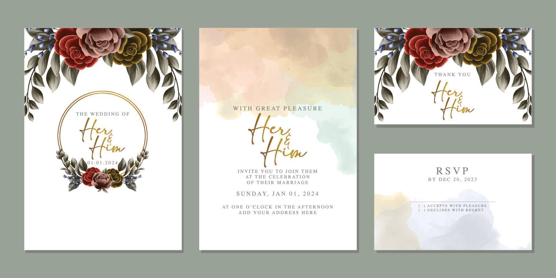 Luxury beautiful flowers wedding invitation card background template vector