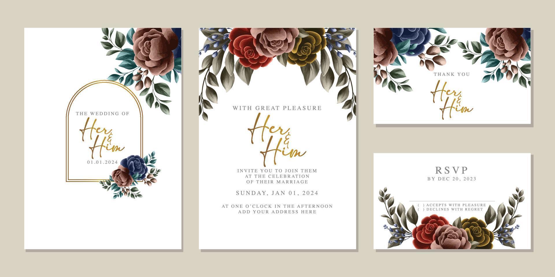 Luxury beautiful flowers wedding invitation card background template vector