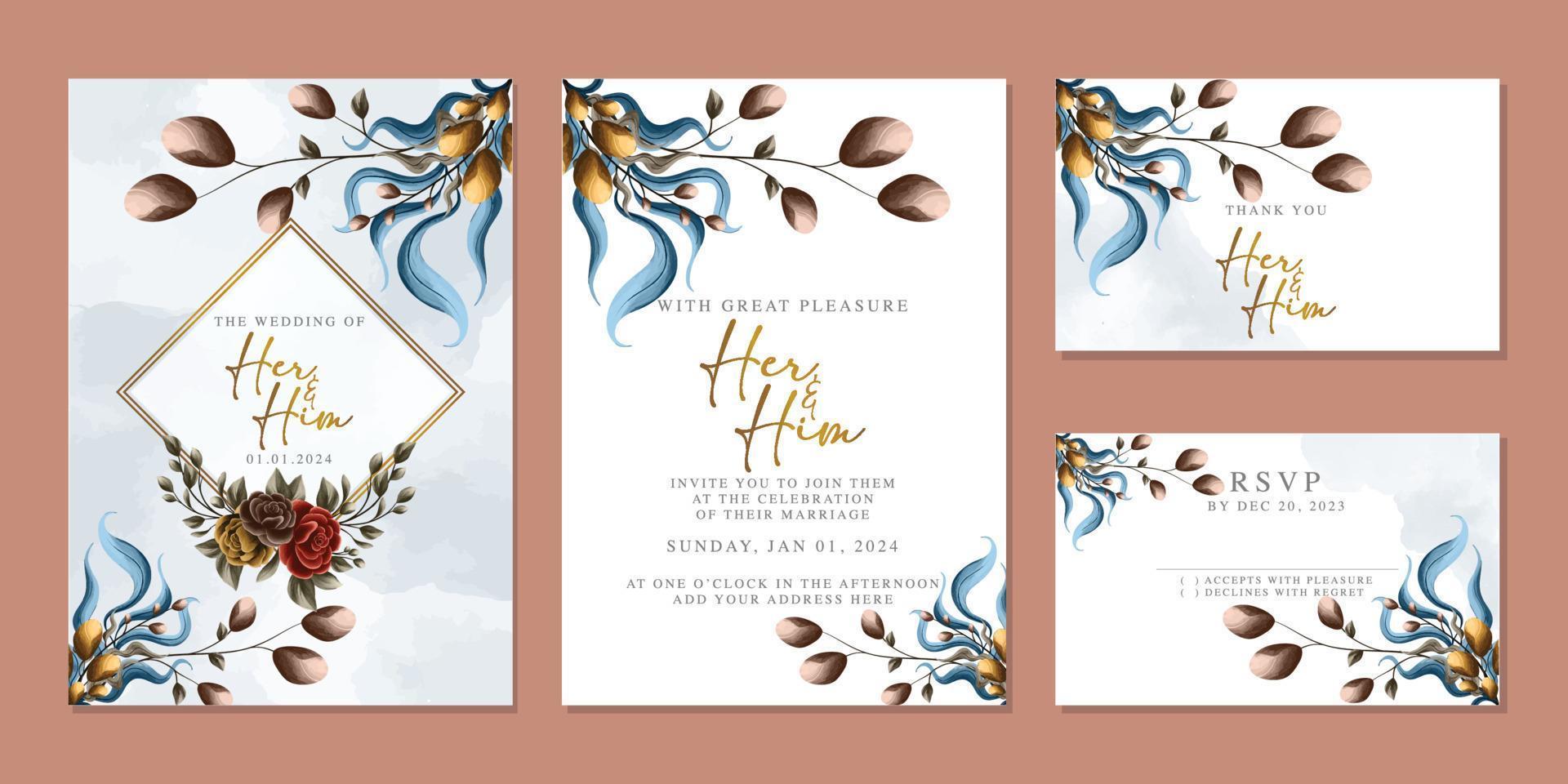 Luxury beautiful flowers wedding invitation card background template vector