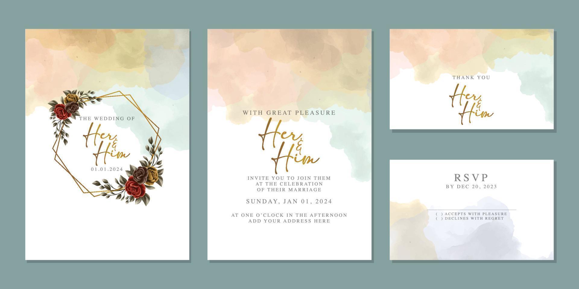 plantilla de fondo de tarjeta de invitación de boda de flores hermosas de lujo vector