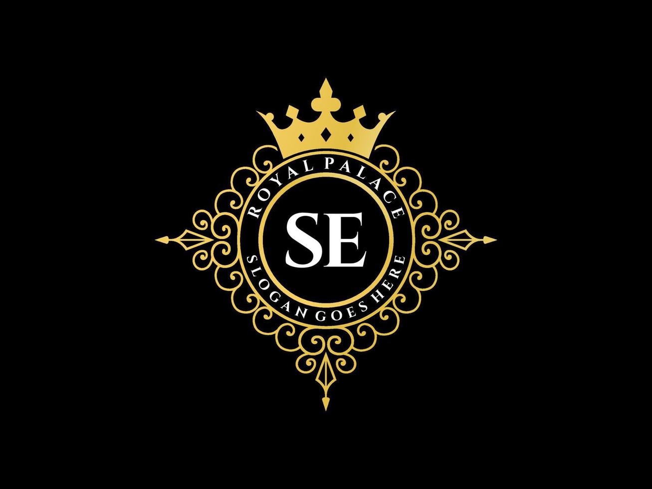 Letter SE Antique royal luxury victorian logo with ornamental frame. vector