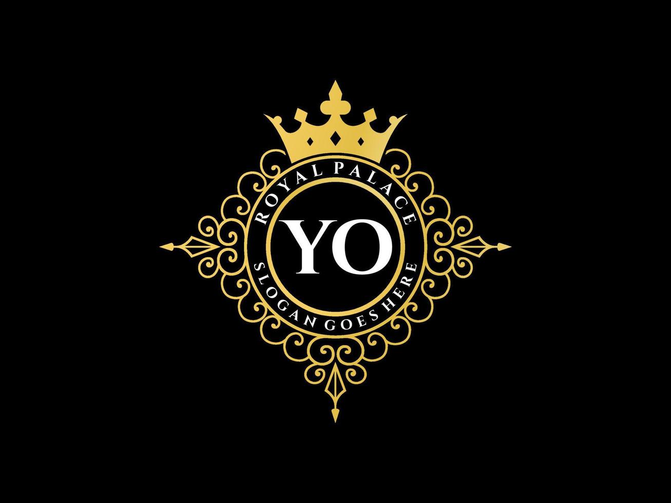 Letter YO Antique royal luxury victorian logo with ornamental frame. vector