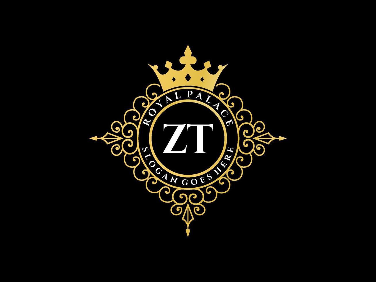 Letter ZT Antique royal luxury victorian logo with ornamental frame. vector