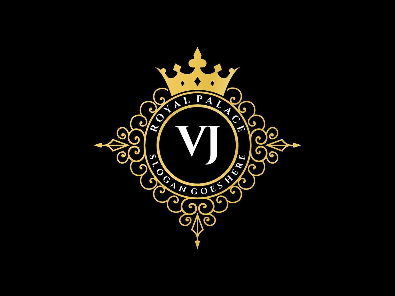 Letter VJ Antique royal luxury victorian logo with ornamental frame. vector