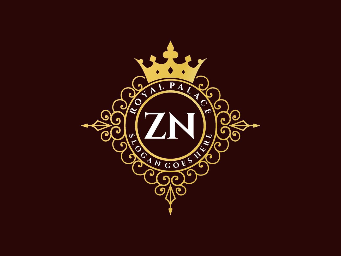 Letter ZN Antique royal luxury victorian logo with ornamental frame. vector