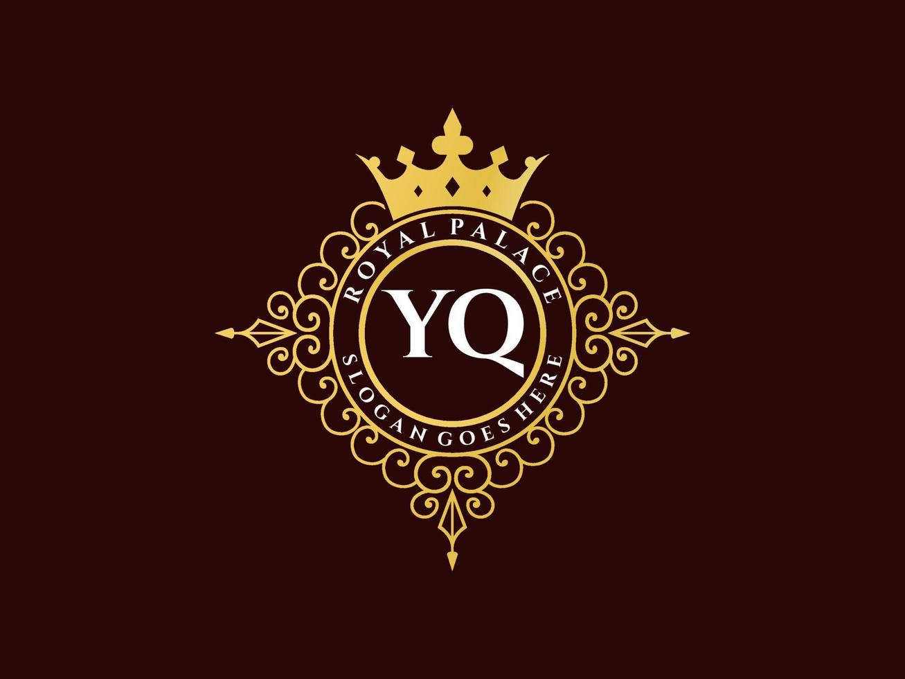 Letter YQ Antique royal luxury victorian logo with ornamental frame. vector