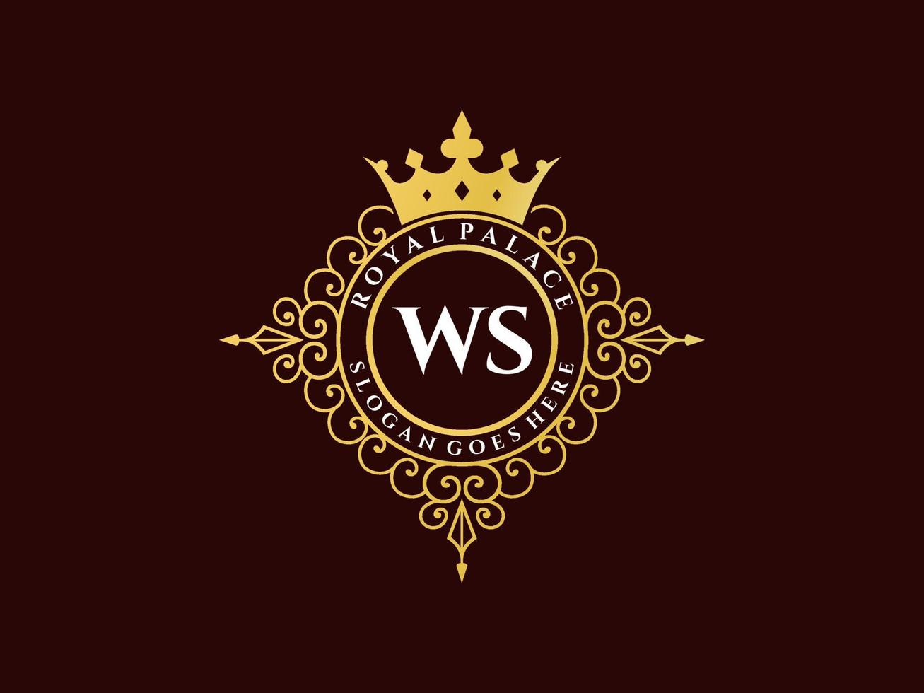 Letter WS Antique royal luxury victorian logo with ornamental frame. vector