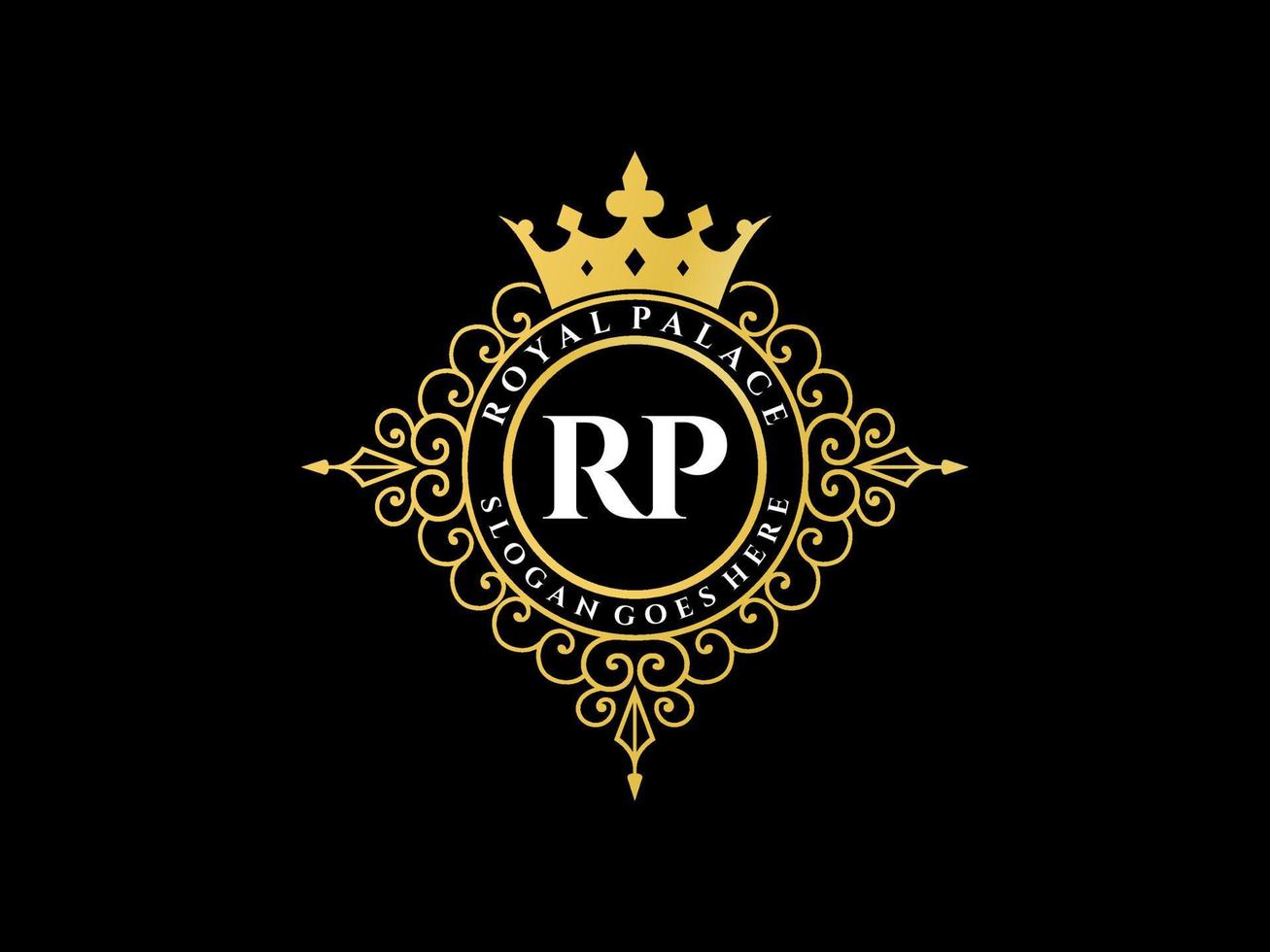 letra rp logotipo victoriano de lujo real antiguo con marco ornamental. vector
