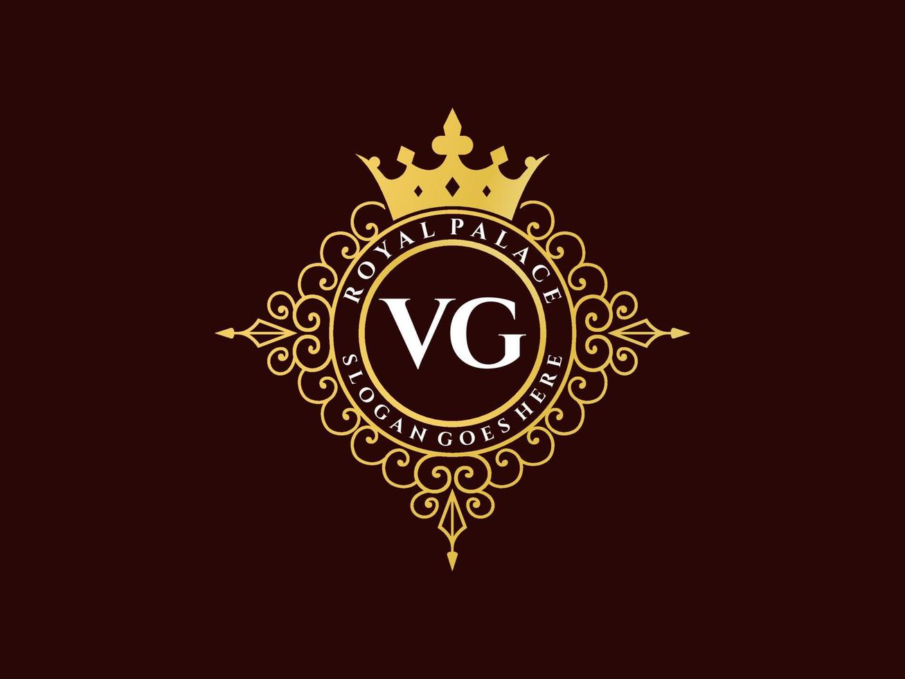 Letter VG Antique royal luxury victorian logo with ornamental frame. vector