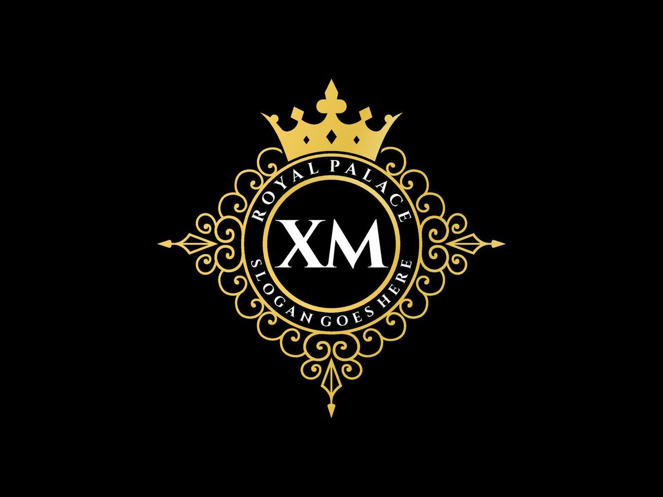 Letter XM Antique royal luxury victorian logo with ornamental frame. vector
