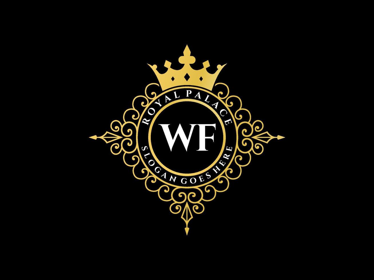 letra wf antiguo logotipo victoriano de lujo real con marco ornamental. vector