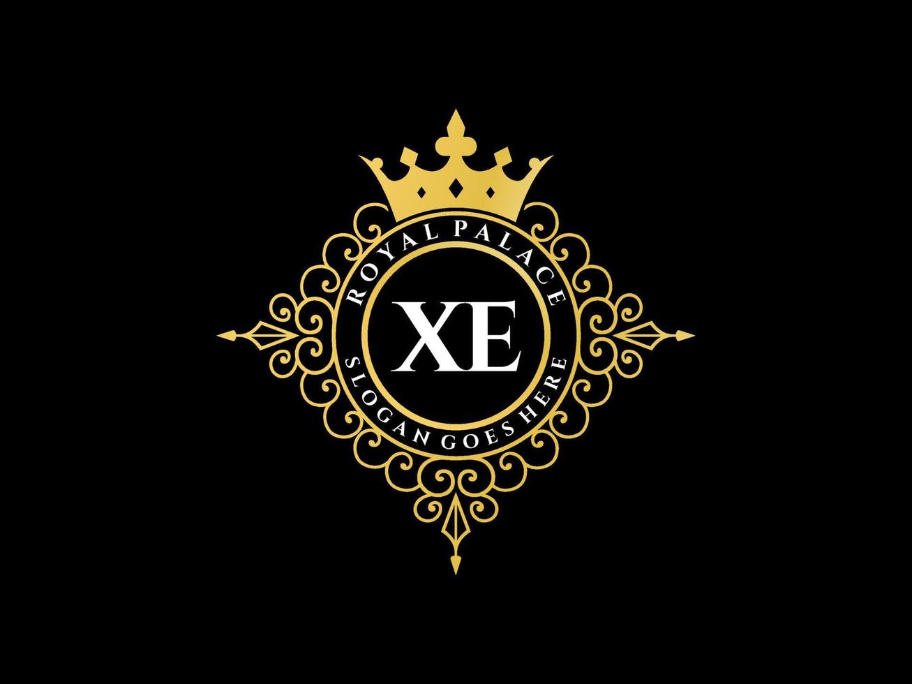 Letter XE Antique royal luxury victorian logo with ornamental frame. vector
