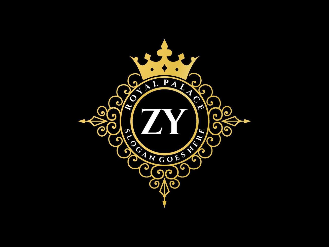 Letter ZY Antique royal luxury victorian logo with ornamental frame. vector
