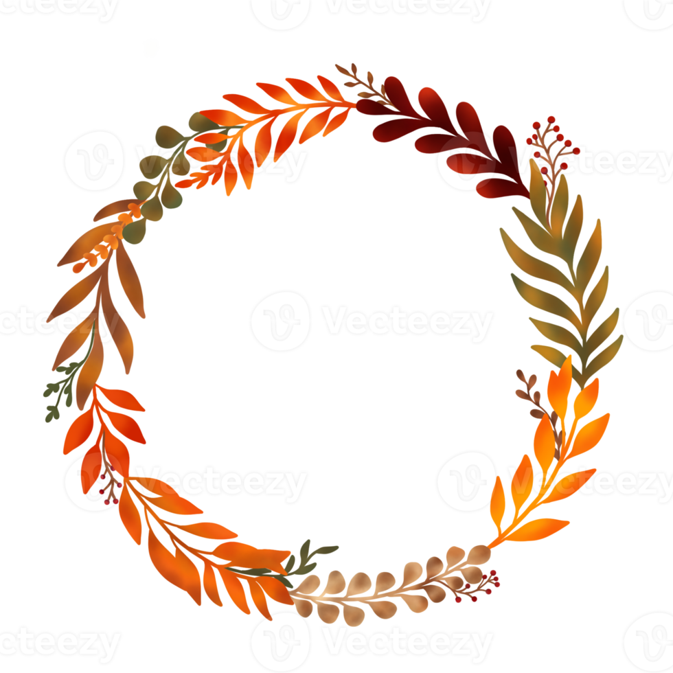 Autumn leaves wreath on white background. illustration. Hand drawn. autumn season. png