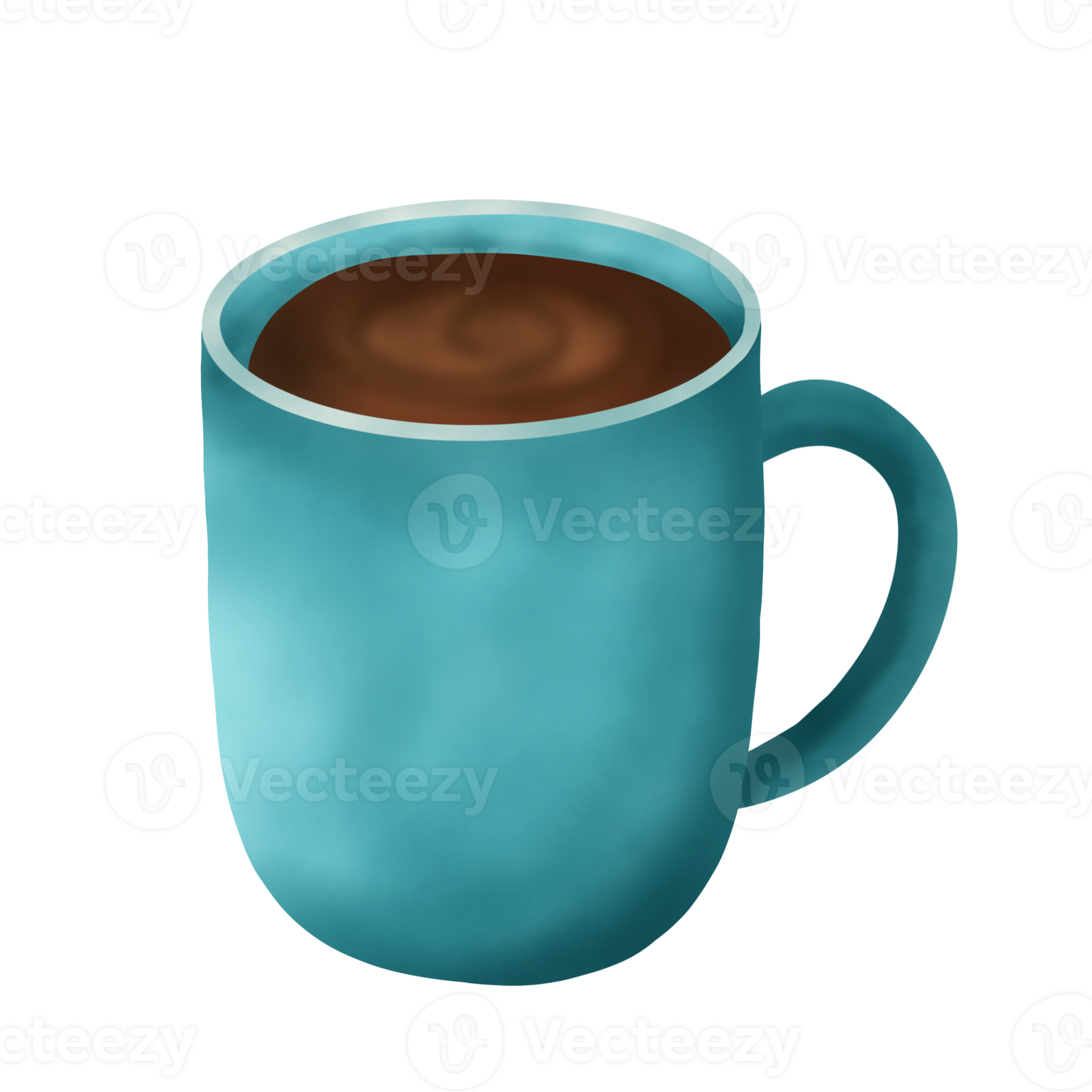 Hot chocolate in blue cup on white background. hot chocolate drink