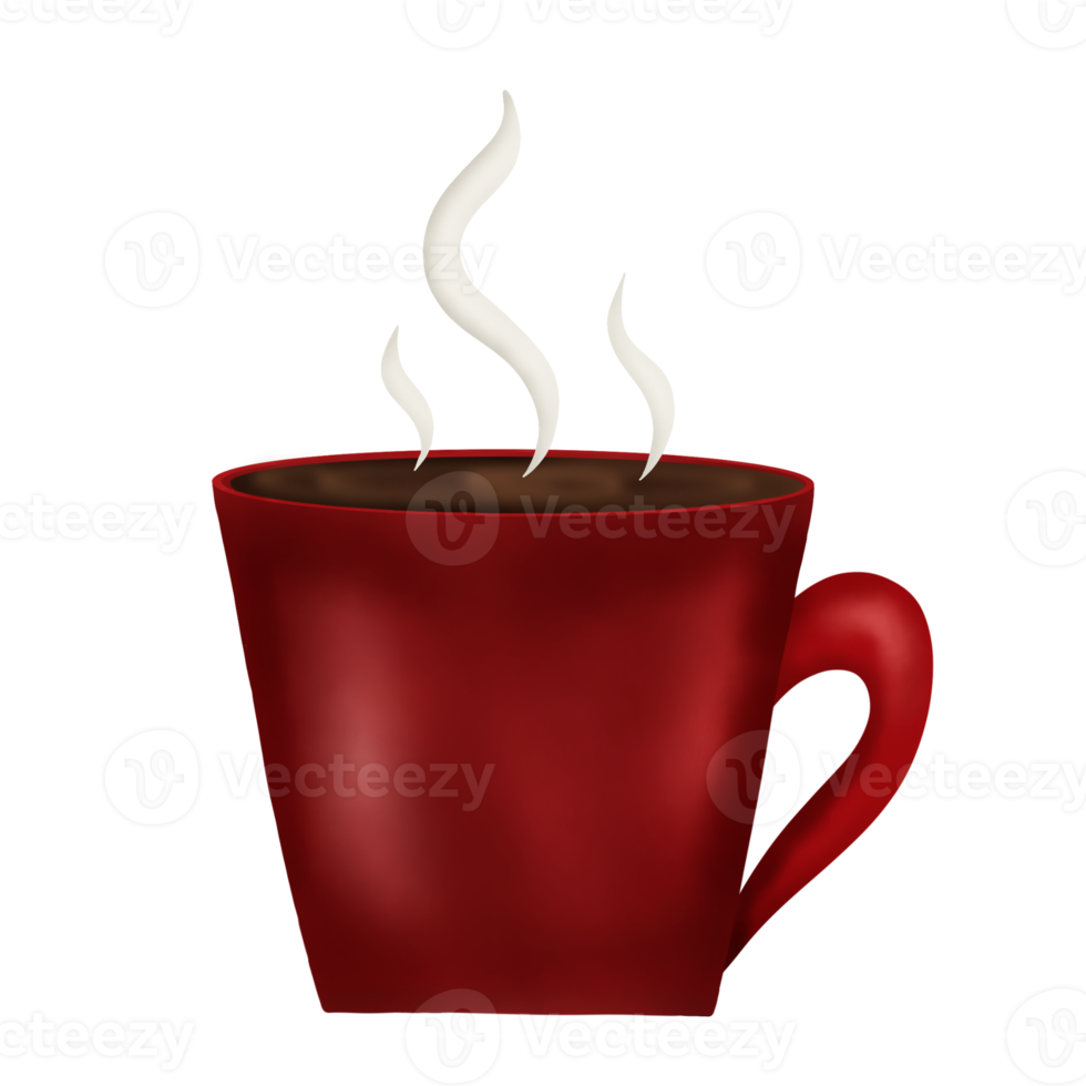 Hot chocolate in red cup with smoke on white background. hot chocolate drink. illustration. Beverages. png