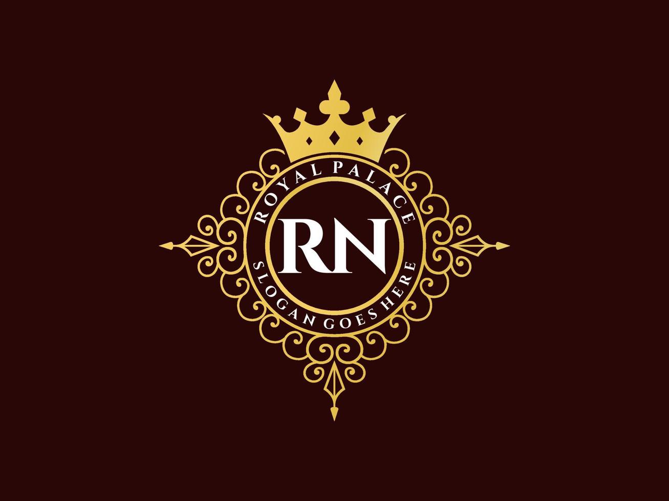 Letter RN Antique royal luxury victorian logo with ornamental frame. vector