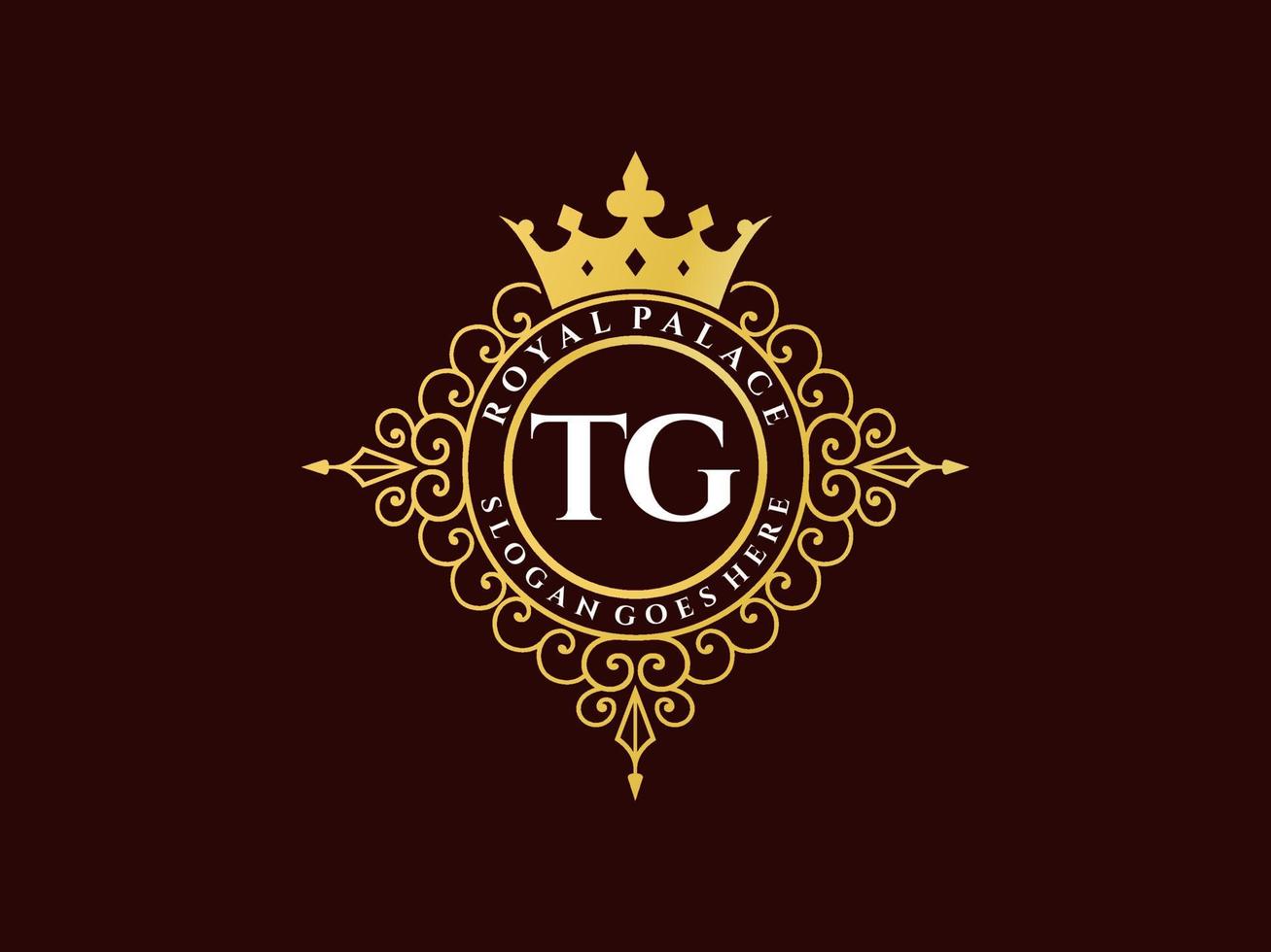 Letter TG Antique royal luxury victorian logo with ornamental frame. vector
