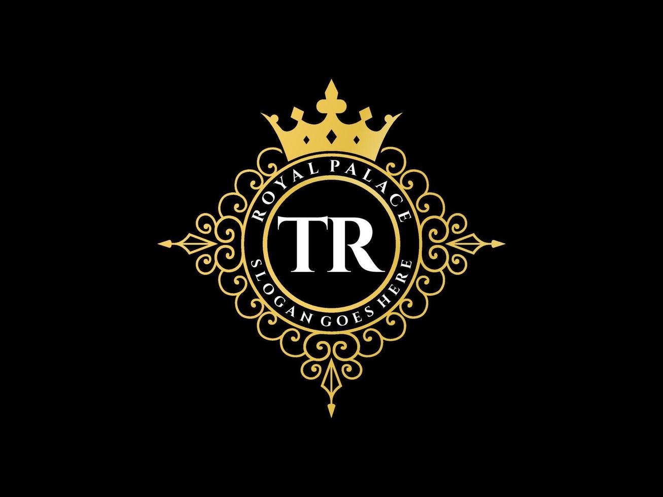 letra tr logotipo victoriano de lujo real antiguo con marco ornamental. vector