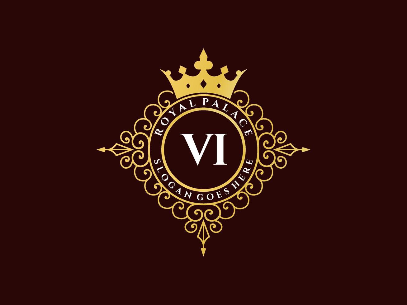 Letter VI Antique royal luxury victorian logo with ornamental frame. vector