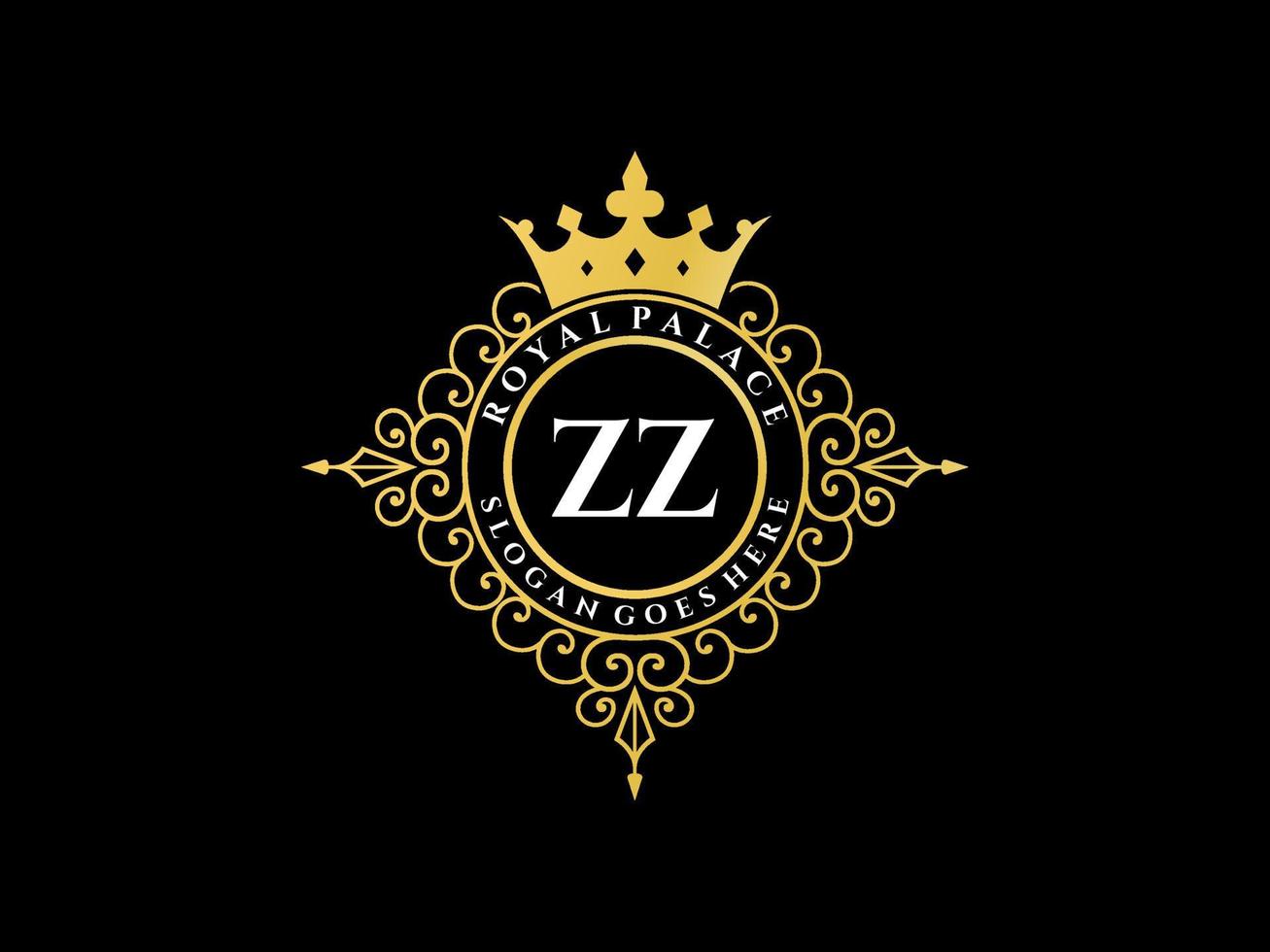 letra zz logotipo victoriano de lujo real antiguo con marco ornamental. vector