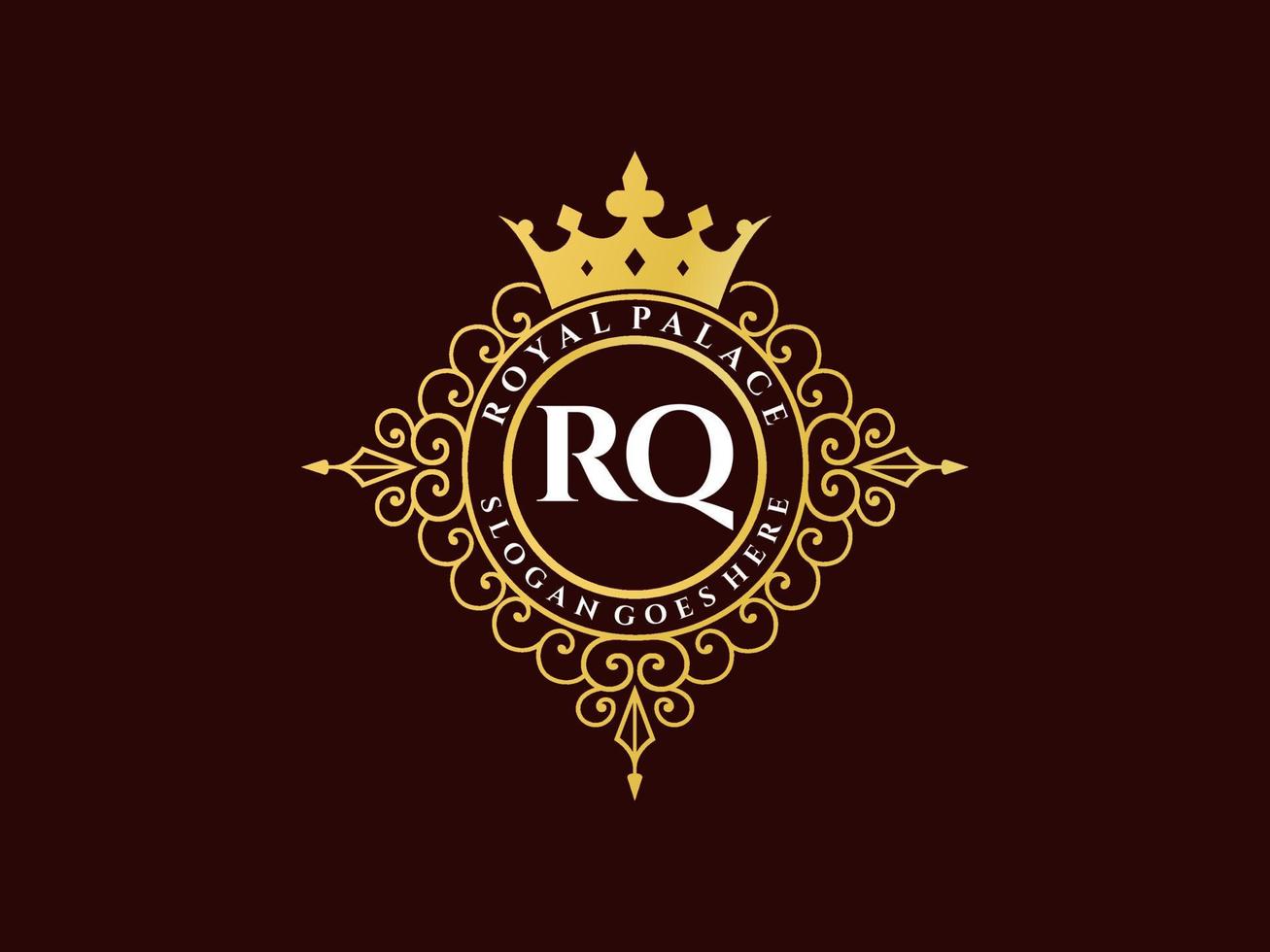 letra rq logotipo victoriano de lujo real antiguo con marco ornamental. vector