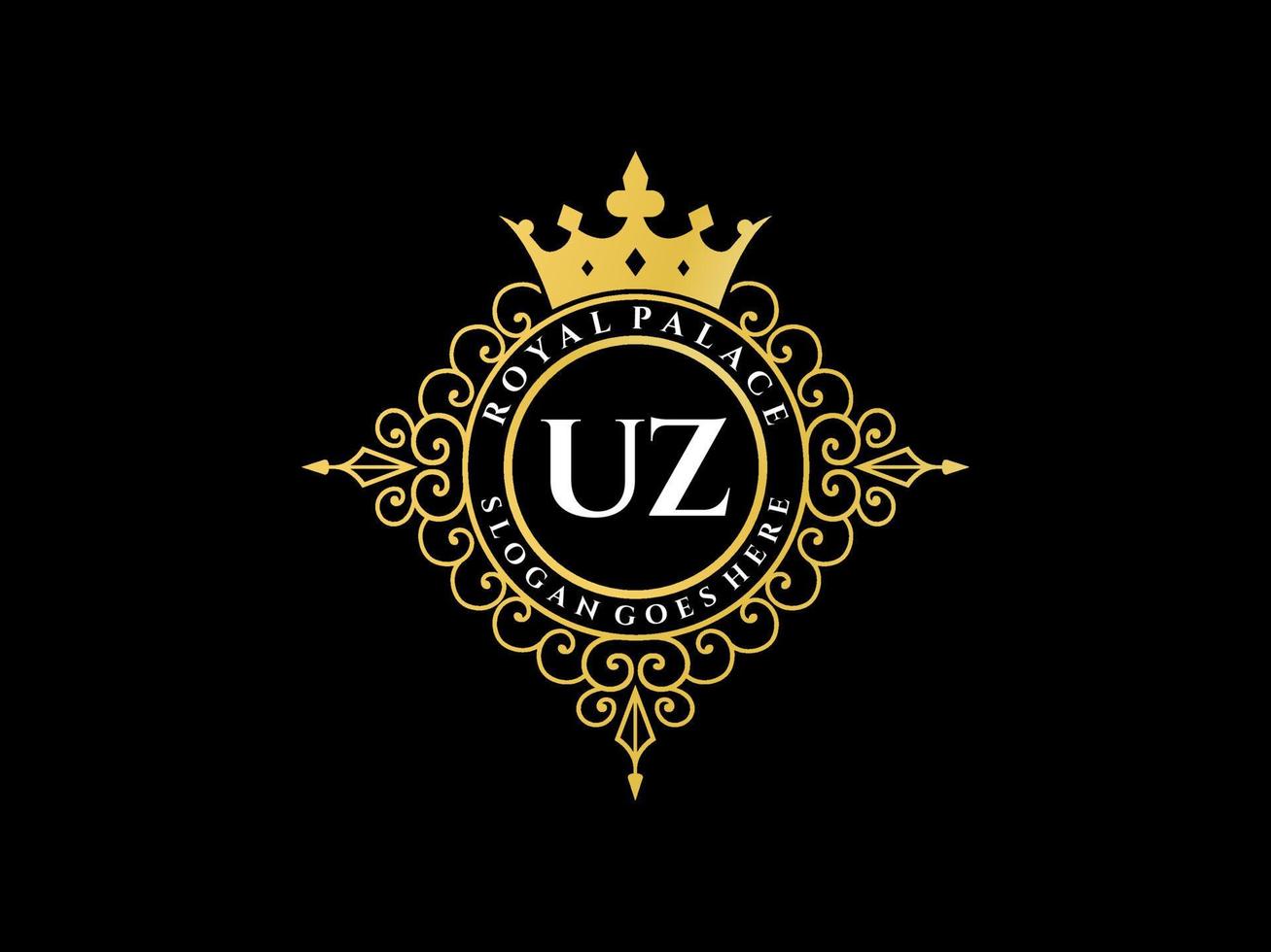 Letter UZ  Antique royal luxury victorian logo with ornamental frame. vector