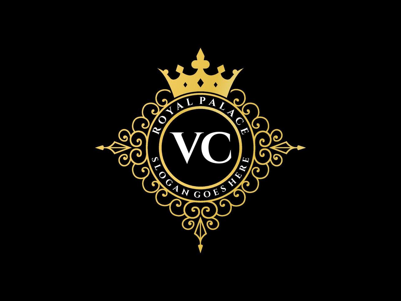 letra vc logotipo victoriano de lujo real antiguo con marco ornamental. vector